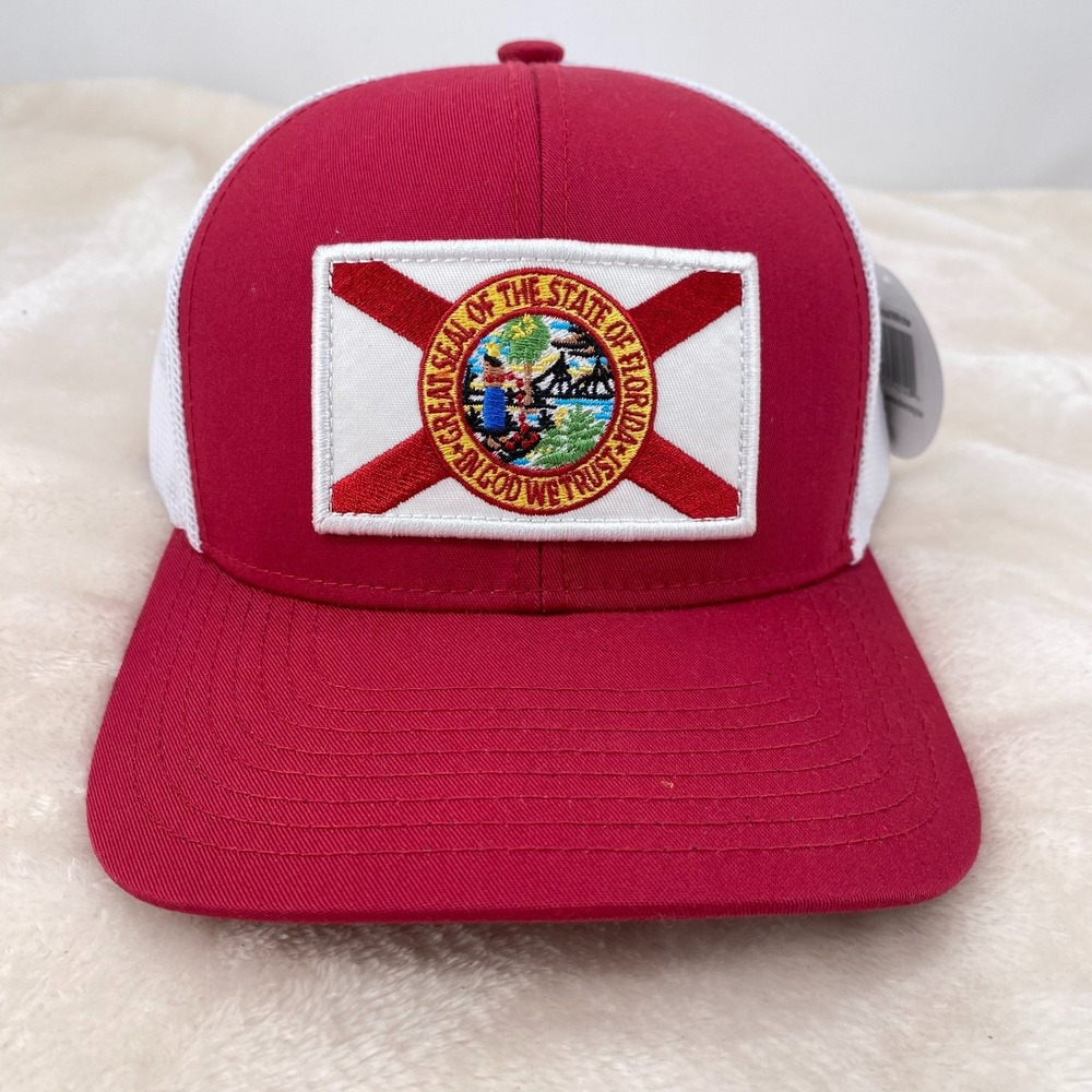 Florida Cracker Trading Co Mens State of Florida In God We Trust Trucker Hat Red